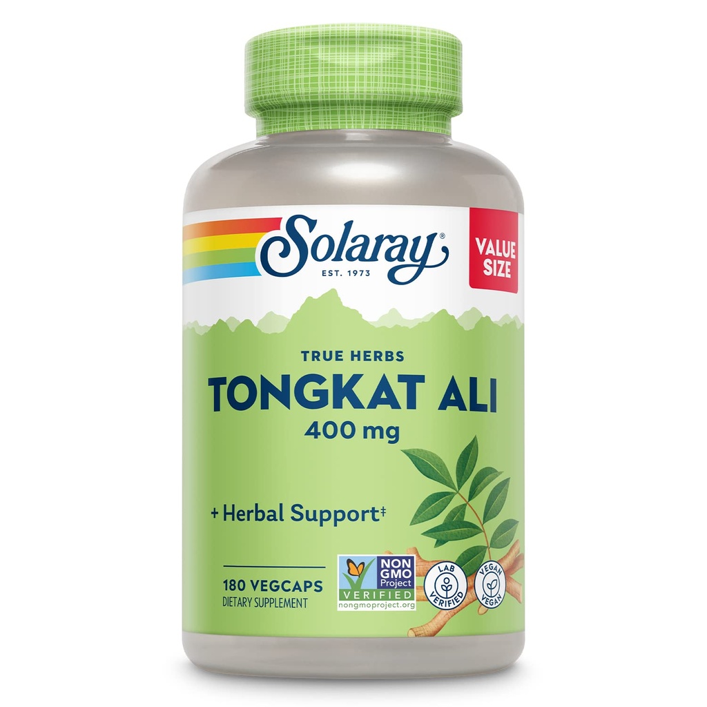 SOLARAY Tongkat Ali 400 mg - Longjack Tongkat Ali para Hombre - Herbal Support for Men's Health and Vitality - Vegan, Non-GMO, Lab Verified - 180 Servings, 180 VegCaps