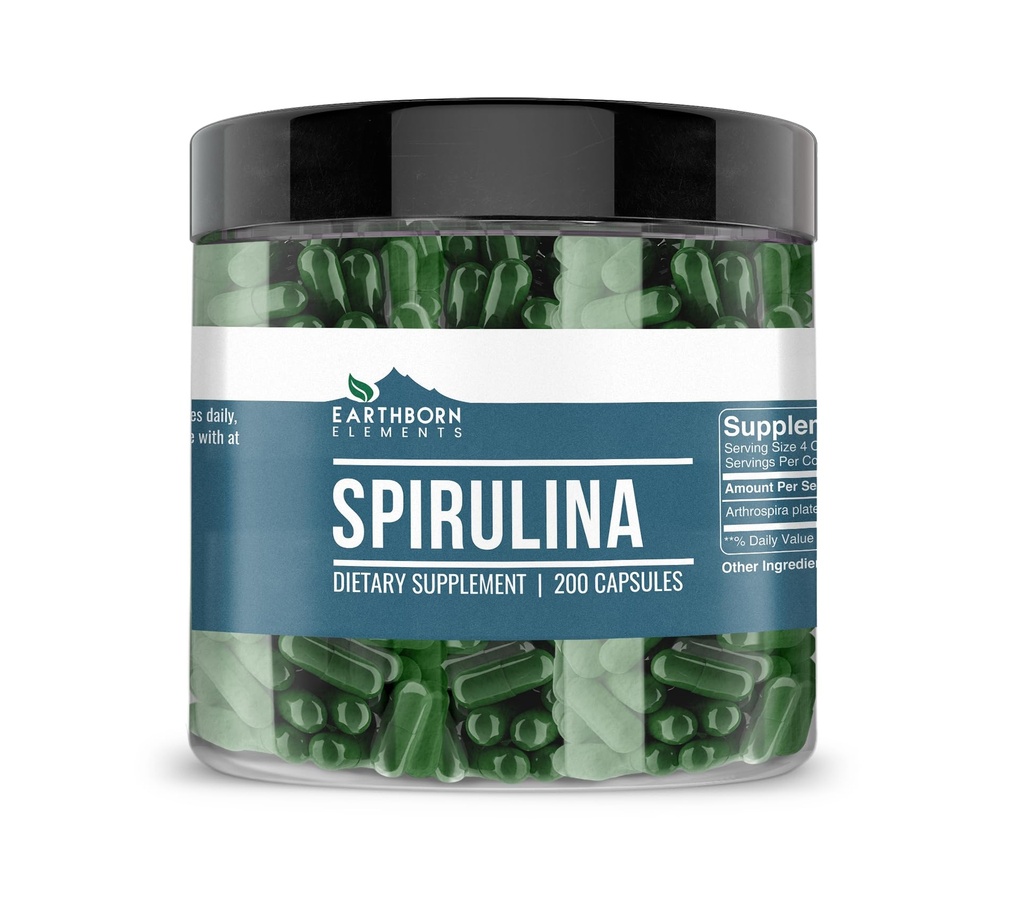 Elementos terrestres Spirulina 200 cápsulas, puras " no diluidas, sin aditivos