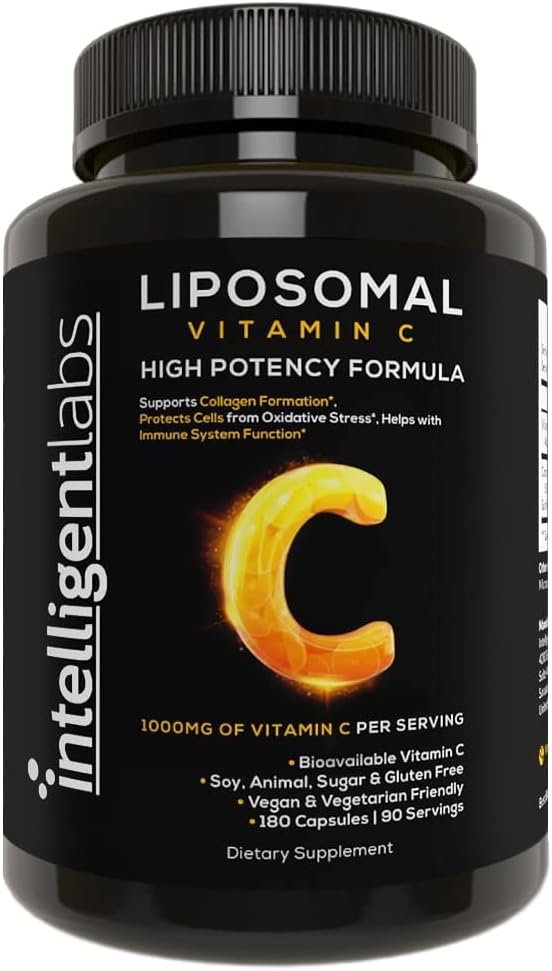 Laboratorios Inteligentes Liposomal Vitamina C 1000mg, 180 Veggie Capsules, Bioavailable, Energía & Apoyo Inmunitario, Suplemento Antioxidante con aceite MCT y Lecitina de girasol, suministro de 90 días