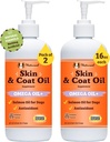 Natural Dog Company 2 Pack - 16 oz. Skin and Coat Oil, Supports Skin Health, Fish Oil Supplements for Dogs, Fatty Acids, Antioxidant, for Multi Dog Families, Large Breed Dogs, 32 oz. Valor
