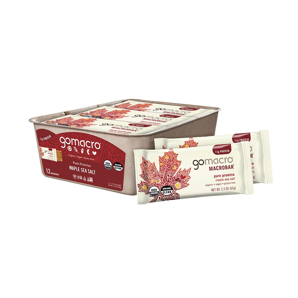 GoMacro MacroBar Proteína Vegana Orgánica Bares - Sal de mar de arce (2.3 Ounce Bares, 12 Cuentas)