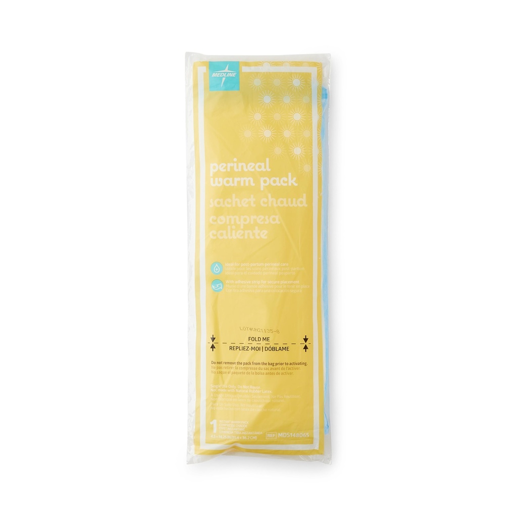 Medline Deluxe Instant Perineal Warm Pack, 4.5 Inches x 14.25 Inches, Highly Absorbent, Adhesive Strip, Hourglass Shape, Case of 24 Each