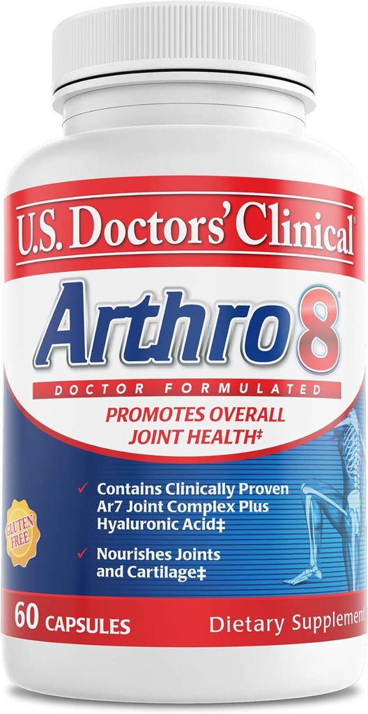 U.S. Doctors’ Clinical Arthro8 - Doctor-Formulated Suplemento conjunto + Ácido hialurónico + Turmérico " Collagen for Flexibility, Mobility, " Strong Cartilage - 60 Capsules - 15/30-Day Supply