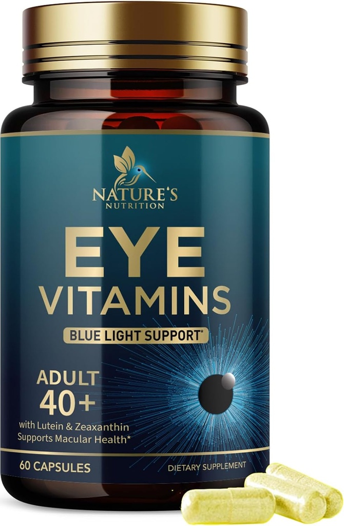 Vitaminas Ojo & Suplemento Mineral - Contiene Lutein, Zinc, Vitaminas C, E & Zeaxanthin - Soporta Estreno Ojo, Visión Macular Salud & Ojos secos para personas mayores con Lycopene, Gluten Gratis - 60 cápsulas