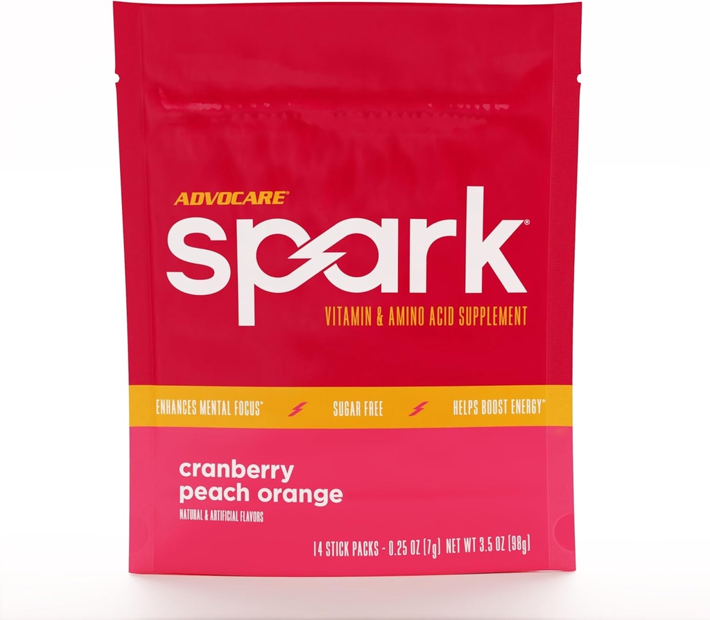 AdvoCare Spark Vitamina & Aminoácidos Suplemento - Focus & Energy Drink Powder Mix with Vitamin A, B-6, C & E - También incluye L-Carnitine & L-Tyrosine - Cranberry Peach Orange, 14 Stick Packs