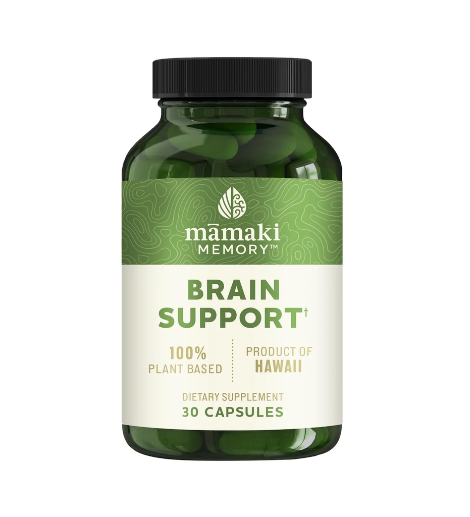 Mamaki Memory Brain Support Supplement - Non-GMO, Plant-Based Capsules 30 Count - Hawaiian Mamaki Leaf for Memory Recall, Focus, Clarity & Cognitive Wellness - Caffeine-Free & Antioxidant Support