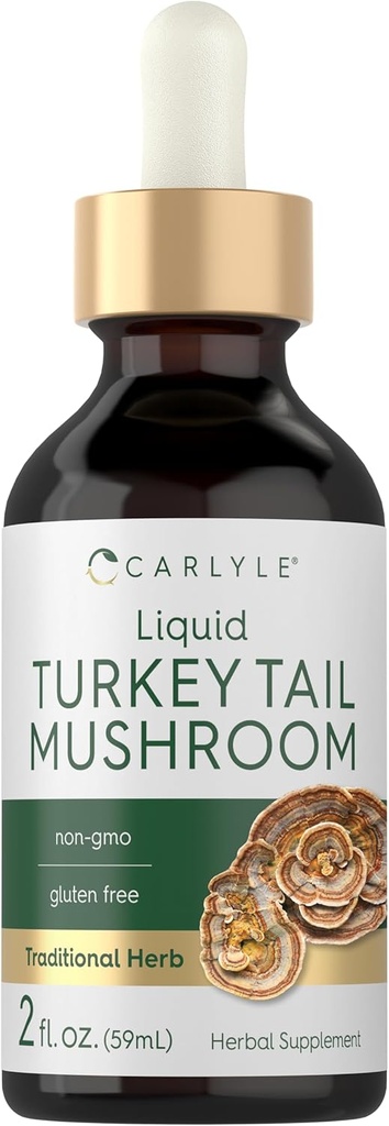 Carlyle Turkey Tail Mushroom Líquido Extracto Silencioso 2 FL Oz Silencio Vegetarian Tintura ← No GMO, Gluten Free