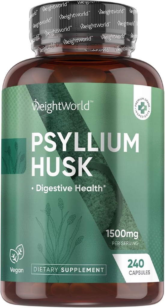 WeightWorld Psyllium Husk Capsules 1500mg Por Serving, 240 Vegan Capsules - 4 Months Supply - for Digestive Health - Daily Psyllium Husk Fiber Supplement - Non-GMO, GMP-Approved, & Allergen-Free