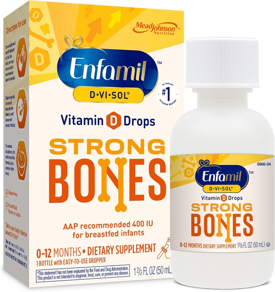 Enfamil Baby Vitamina D-Vi-Sol Liquid Vitamina D gotas, soporta el desarrollo de los dientes fuertes, 50mL Botella