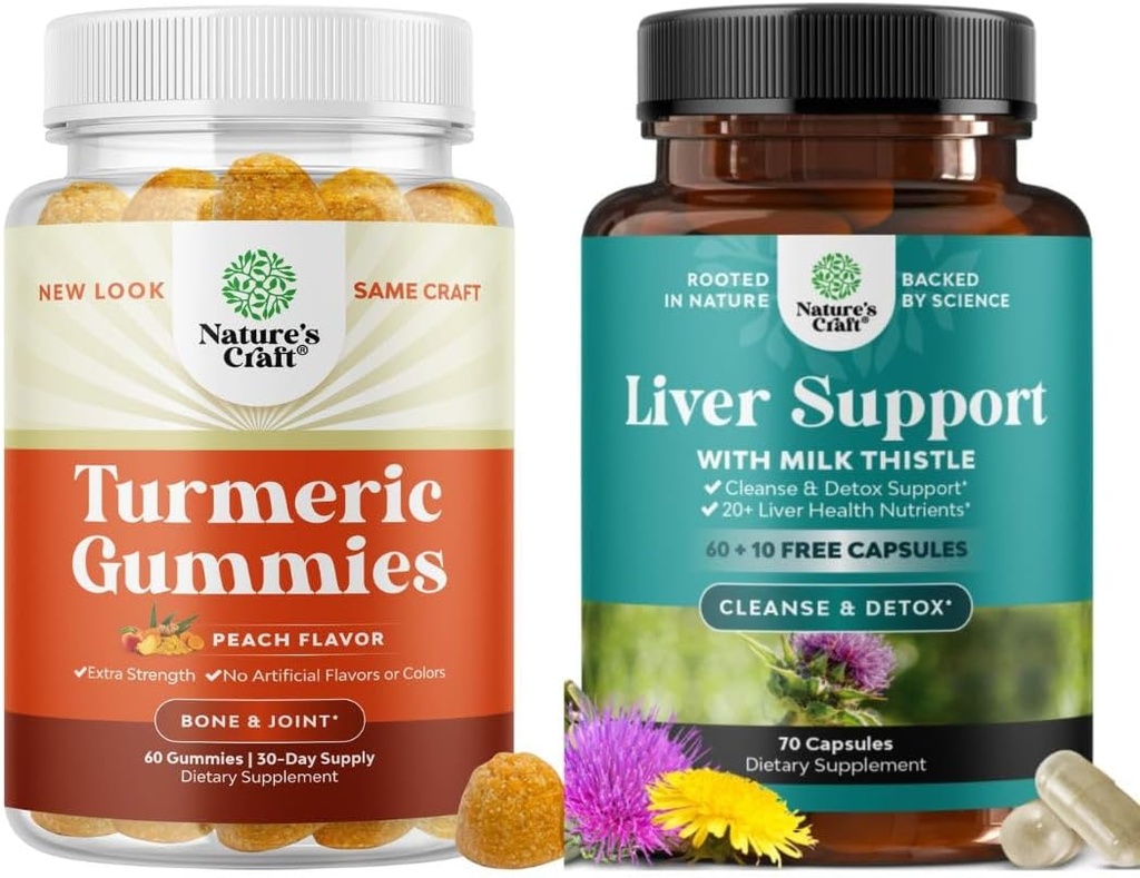 Bundle of Turmeric Curcumin Immune Support Gummies and Liver Cleanse Detox & Reparación Fórmula - Soporte Conjunto y Cuidado de la piel avanzada - con Milk Thistle Dandelion Root Turmeric y Artichoke Extract