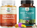 Bundle of Turmeric Curcumin Immune Support Gummies and Liver Cleanse Detox & Reparación Fórmula - Soporte Conjunto y Cuidado de la piel avanzada - con Milk Thistle Dandelion Root Turmeric y Artichoke Extract