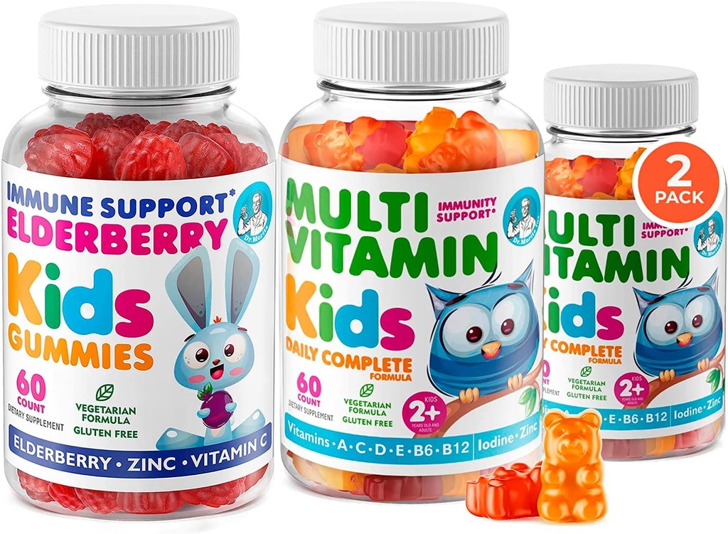 DR. MORITZ Paquete de Esenciales para Niños Saludables - Gummies de Arandela Infantil (60 Cuenta) con Multivitamina (120 Cuenta)