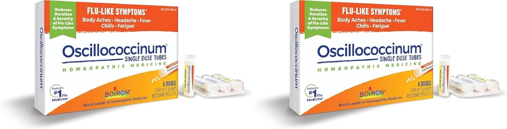 Boiron Oscillococcinum para el alivio de los síntomas de la gripe como los dolores corporales, dolor de cabeza, fiebre, píldoras y fatiga - 6 Conde (Pack of 2)
