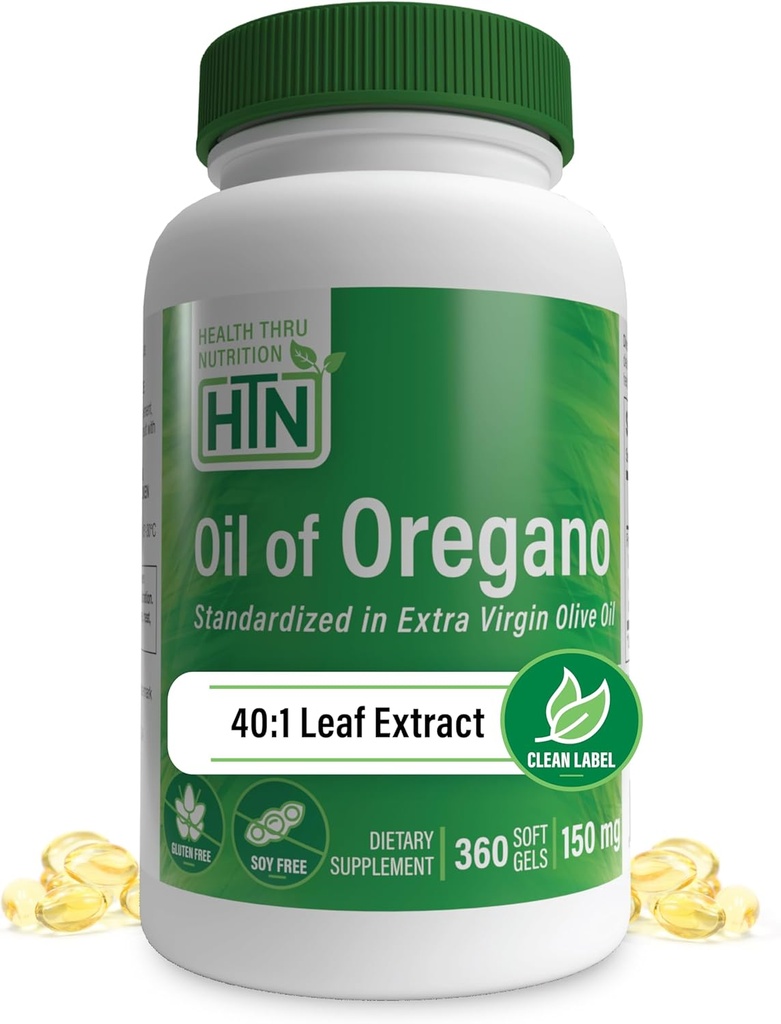 Salud Thru Nutrición Óleo de orégano 360 Mini-Softgels ← Salvaje Harvested ¦ European 40:1 Origanum Vulgare Equivalente a 600 mg de orégano en el aceite de oliva virgen extra Gluten Free (Pack of 360)