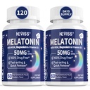 Melatonina NEVISS 50 mg para adultos - Extra fuerza 9 en-1 Dissolve rápido sublingual - alta dosis con glinato de magnesio, vitamina D3, Ashwagandha, limón, manzanilla, azúcar libre, vegan 120 tabletas