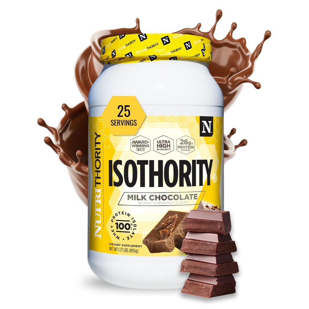 Nutrithority - Isothority Isolated Whey Protein Powder with Ultra-Absorbable Protein and BCAAs to Build Muscle and Accelerate Recovery, Keto Friendly, Low Carbs, Gluten Free (Milk Chocolate)