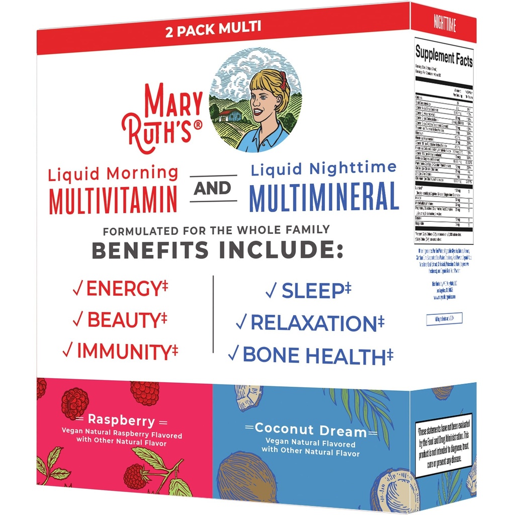 MaryRuth Organics Liquid Morning Multivitamin & Liquid Nighttime Multimineral Bundle, Vegan Vitamina C, Vitamina D, B Complex, Magnesium, Energy, Beauty, Sleep Support, NO Melatonin, 32 Fl Oz Cada uno