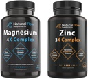 Complejo de Magnesio 4X Natural Flow y Complejo de Suplemento de 3X Zinc con Cobre y Vitamina C, Suplementos de alta absorción Chelated, 120 cápsulas cada uno