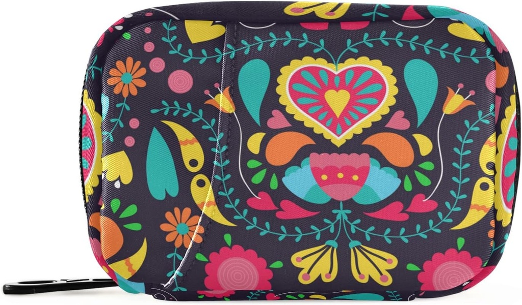 Organizador de píldoras de viaje semanal pequeña caja de píldoras 7 días Case Vitamin Holder Pill Bottle Organizer (Black Floral Heart)