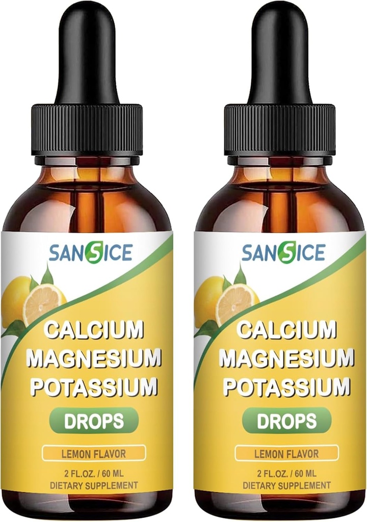 Calcio Potasio Magnesio Liquid Drops-High Absorption Magnesium Glycinate Complex Liquid-Mineral Supplement with 600mg Calcium 1000mg Potassium for Energy Sleep Relaxation-2 Pack