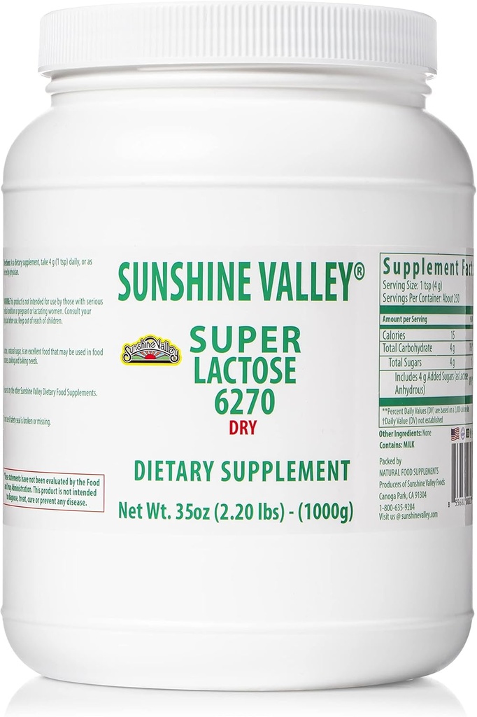 Sunshine Valley® Super Lactose Dry Powder (FREE FLOW POUR) - Sweetener natural " Baking Enhancer, Powdered Sugar for Cooking " Food Mixtures, Food Stabilizer " Filler - 35 Oz