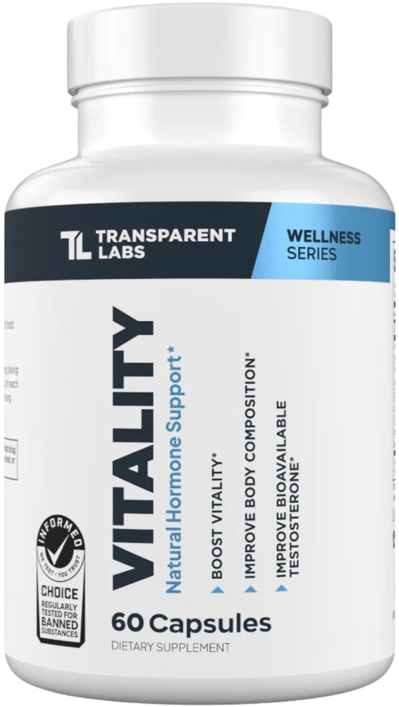 Laboratorios transparentes Vitality Testosterone Booster - Suplemento de testosterona para hombres con Ashwagandha KSM-66, PrimaVie Shilajit Extracto, " DIM para apoyar la realidad, " Bioavailable Testosterone - 60 Conde