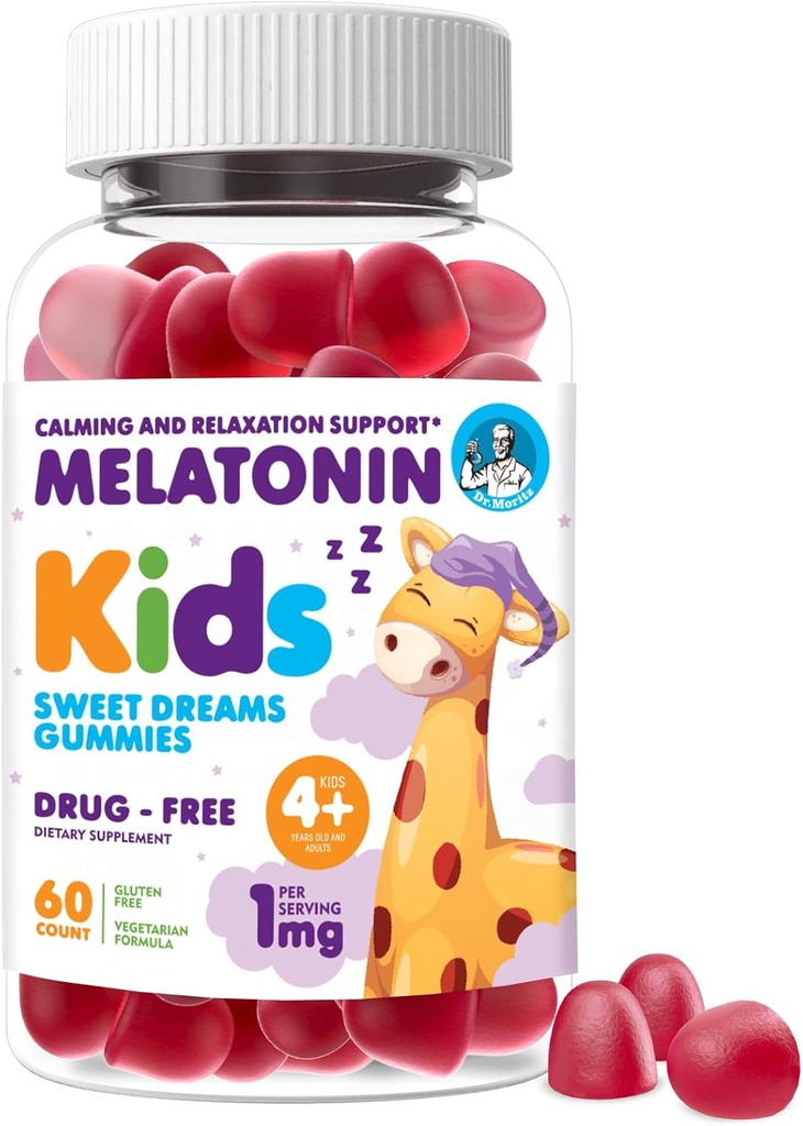[BRSW2HQBBMPWY2Q6] Dr. Moritz Melatonin Gummies for Kids & Adults (Ages 4+) – Natural Berry Flavor, Gentle Sleep Aid & Nighttime Support, Natural Kids Sleep Aid Gummies, 60 Condes