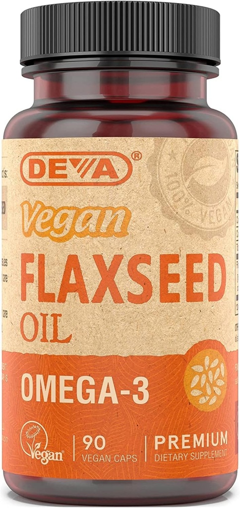 Deva Vegan Vitaminas Flax Semillas Aceite, 500 MG, Vegan, 90 Vcap (4 pack)