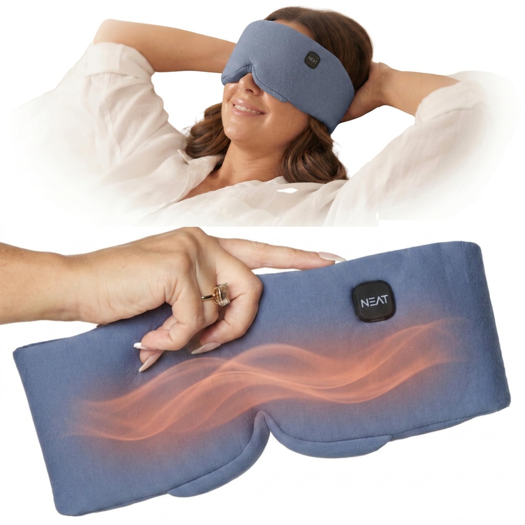 Heated Eye Mask – Cordless Electric Warm Eye Compress for Dry Eyes, Stye & Eye Strain Relief – 4 Heat Settings, Rechargeable, Light-Blocking, Blackout, Washable Cover (Ocean Stone)