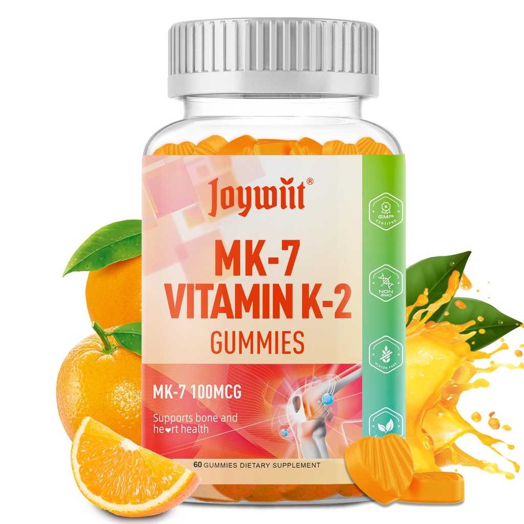 Vitamina K2 MK-7 Gummies 100mcg, suplemento de vitamina K2 de fuerza extra para bonificación &amp; soporte de arte, sabor a naranja natural Chewable, no GMO, Vegan, 60 Gummies
