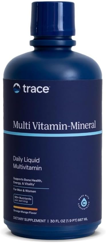 Trace Minerals Líquido Multi Vitamin-Mineral - Suplemento líquido de vitaminas para el apoyo diario de la salud - Apoyo energético - Bone Health - Sin gluten - Orange Mango - 30 fl oz (30 Servimientos)