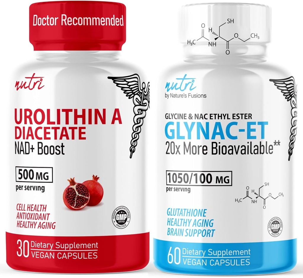 Fusiones de la naturaleza Urolithin A Diacetate 500mg & GlyNAC-ET (60 cápsulas) Suplemento de la energía