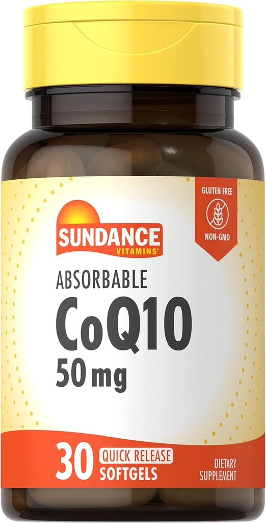 Sundance CoQ10 50mg ← 30 Absorbable Softgels Silencio no GMO y Gluten suplemento gratis