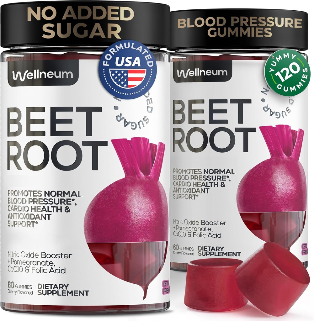 [BRSROCDQBYFQMHTP] Beets for High Blood Pressure 120 Pcs (2 Pack) - Beet Root Chews with Pomegranate Juice Powder - Nitric Oxide Gummies for Energy, Cardio Health - Gummy Supplement for Men and Women - Sugar Free