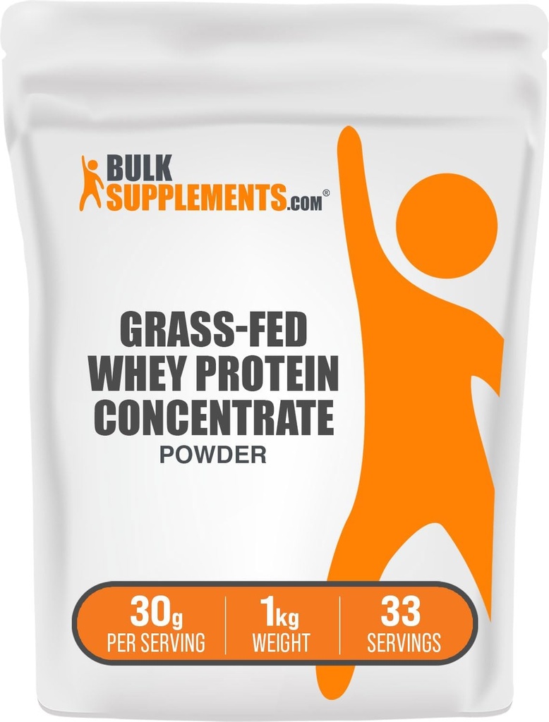 [BRSWKYDRCENAKFLO] BulkSupplements.com Grass Fed Whey Protein Powder - Whey Protein Concentrate Powder - Unflavored & Gluten Free, 30g por Serving, 1kg (2.2 libras) (Pack of 1)