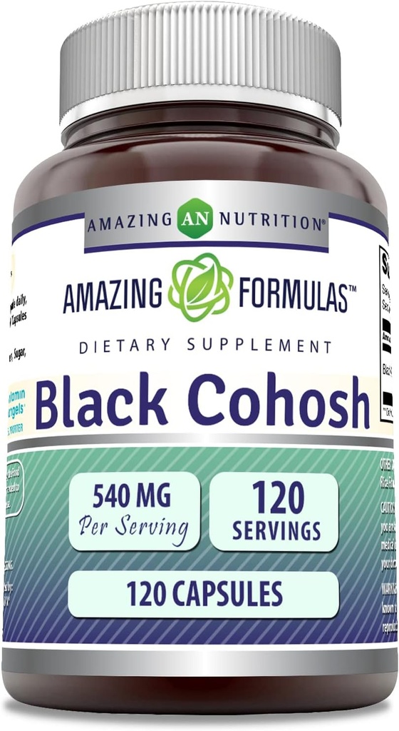 Amazing Fórmulas Black Cohosh Suplemento Silencio 540 Mg per Serving Silencio Capsules Silencio No Gluten-Free Silencio Hecho en EE.UU. (1 Pack Ø 120 Cuenta)