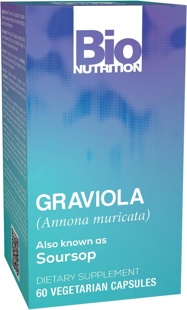Bio Nutrition Graviola (Annona Muricata) 60 Capsules Vegetarianos tención 1,500 mg Soursop Silencioso Saludable Fucción Inmunitaria ANTE LAS Propiedades Anti-Oxidantes ← Beneficios positivos Digestivos