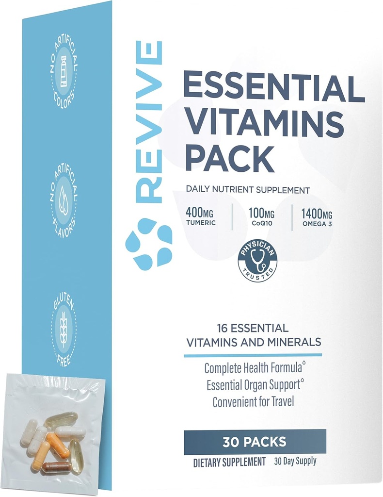 Revive MD Paquetes de vitaminas esenciales para hombres de mujeres, Vitaminas Pack Suplemento diario Nutrientes - Paquetes multivitamínicos con Arjuna & Turmeric Corazón de apoyo prolongado, salud conjunta y orgánica