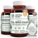 Natural Nutra Cal-Mag Citrato con vitamina D3,1000/500 mg Complejo, Fortalecer la Densidad de los huesos, el músculo y la salud de los nervios, Ayuda a mantener los dientes saludables, Fuentes altamente biodisponibles, 100 tabletas Veganas