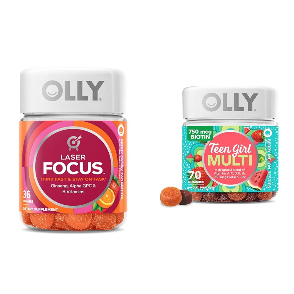 OLLY Laser Focus Gummy 36 Cuenta y Adolescent Girl Multi 70 Cuenta Berry Melon