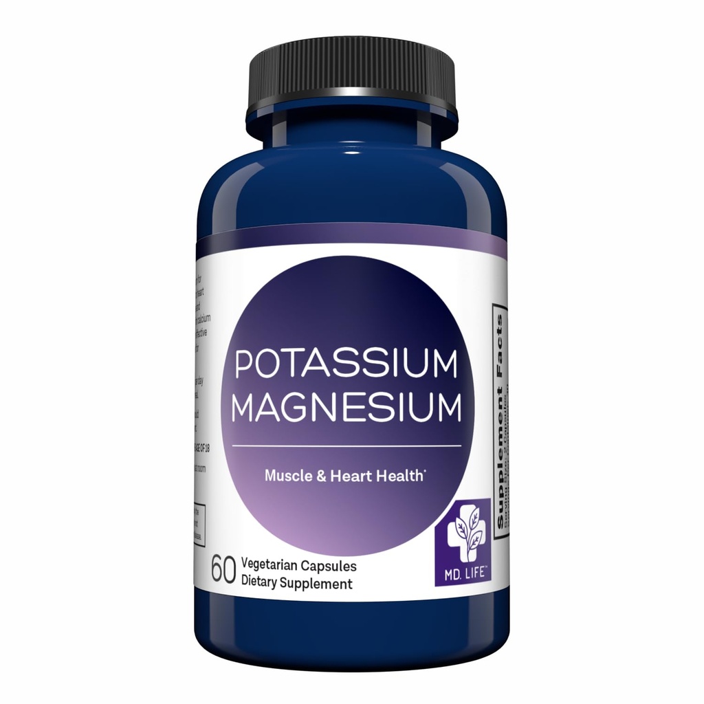 MD. Suplemento de Magnesio de Potasio de Vida - 60 cápsulas - Complejo de Magnesio de Absorción Alta - Suplemento de Potasio de Apoyo a la Salud Vascular