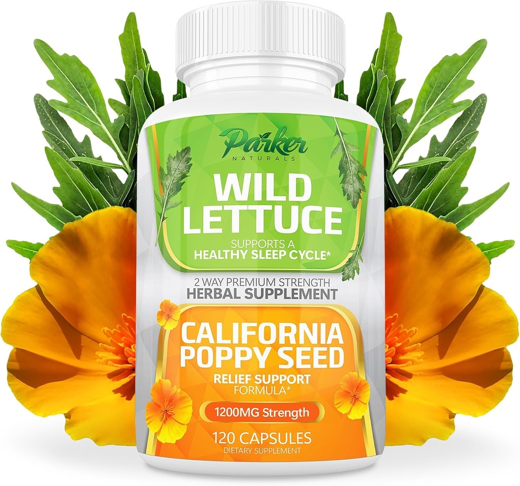 Extracto de la lechuga silvestre " California Suplemento de semilla de amapola, suplemento herbal de 2 vías para el alivio del sueño saludable, 120 cápsulas