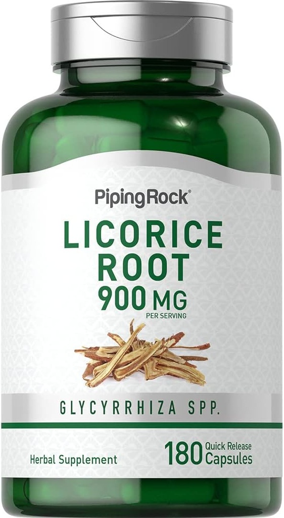 Piping Rock Licorice Root Extract TEN 900 mg ANTE 180 Capsules TENIDO Non-GMO, Gluten Free Supplement