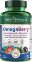 Productos de pureza Aceite de pescado OmegaBerry con vitamina D3 y Acai orgánico - 1250mg Concentrado Molecularmente Destilado Ultra Puro aceite de pescado Omega-3, 500mg DHA + 650mg EPA - 60 geles blandos - 30 días fuente de la fuente de 30 días