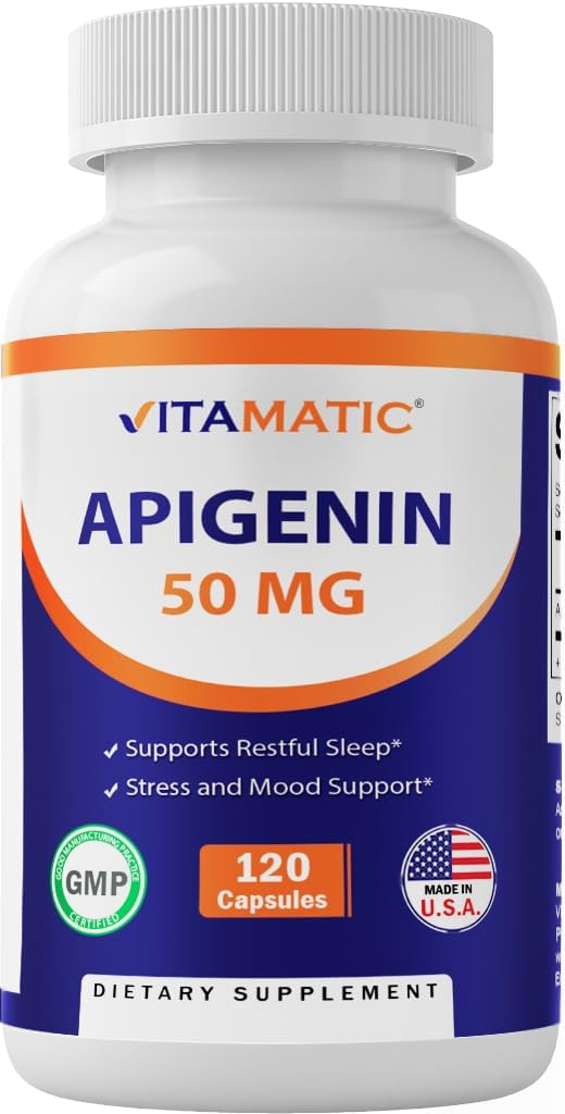 Apigenina Vitamática 50mg – 120 cápsulas vegetarianas Flavonoide de base vegetal para la salud celular, relajación y envejecimiento saludable
