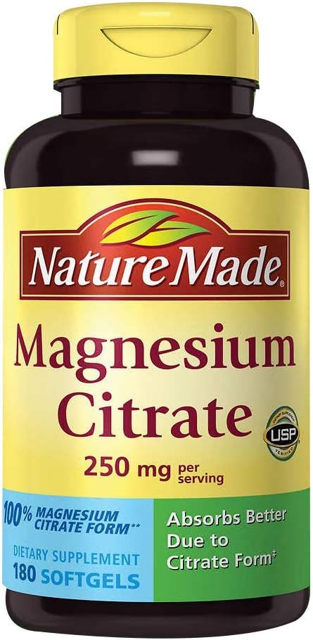 Nature Made Magnesio Citrato 250 mg Suplemento dietético (Recuento 180 Gels blandos), 180Count