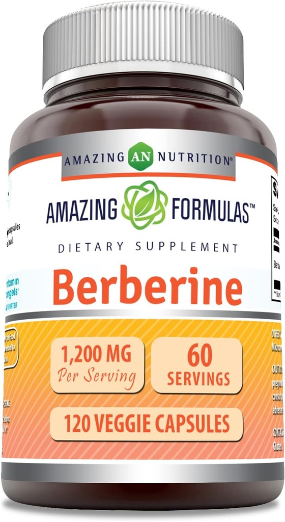 Increíbles Fórmulas Suplemento bereberina tención 1200 Mg per Serving Silencio Veggie Capsules Silencio No-GMO Silencio Libre de gluten Made in USA (1 Pack, 120 Count)