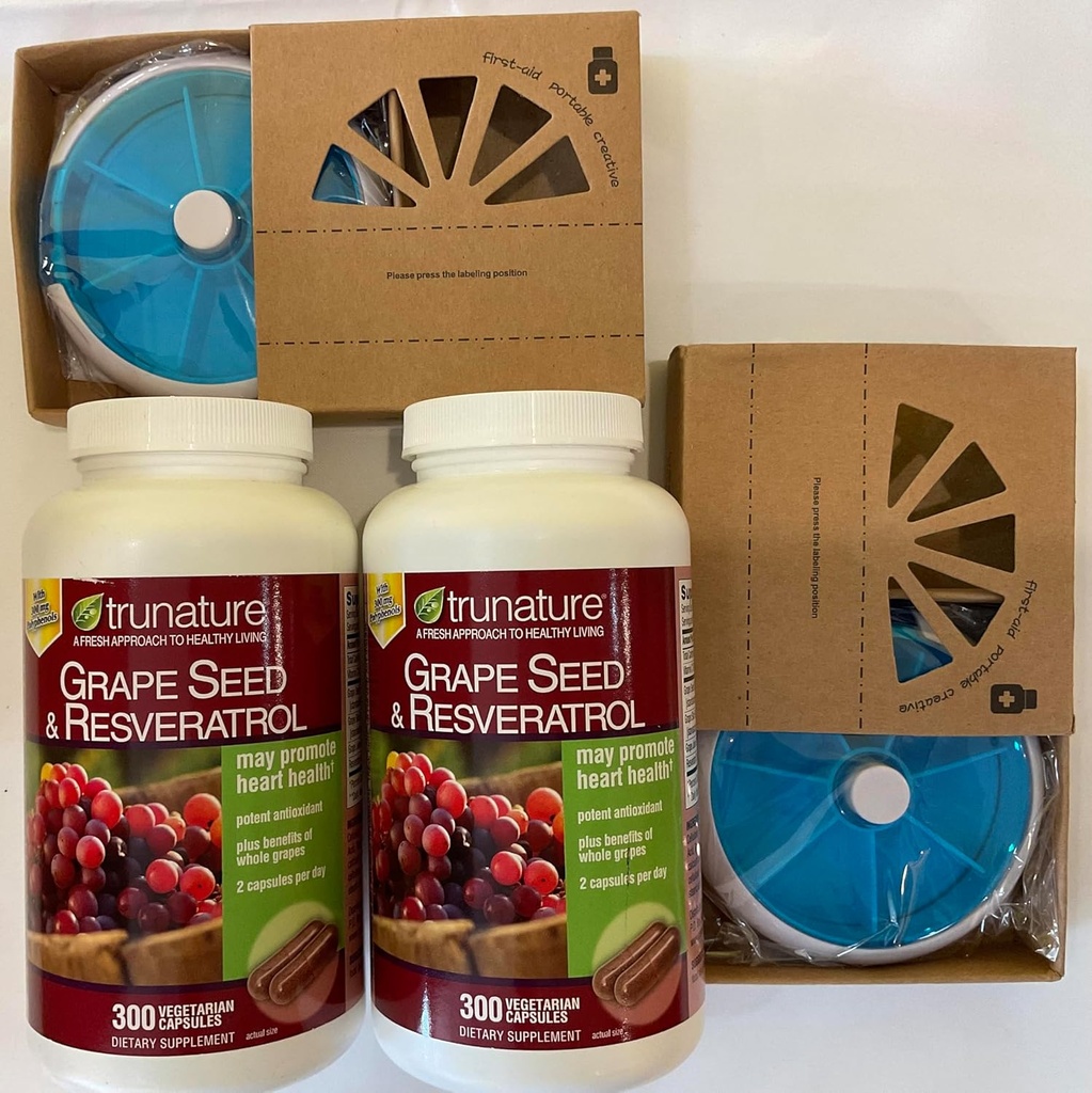 TruNature Grapeseed with Resveratrol 300 Capsules and Health Empire Pill Orgnizer Bundles (Pack of 2)