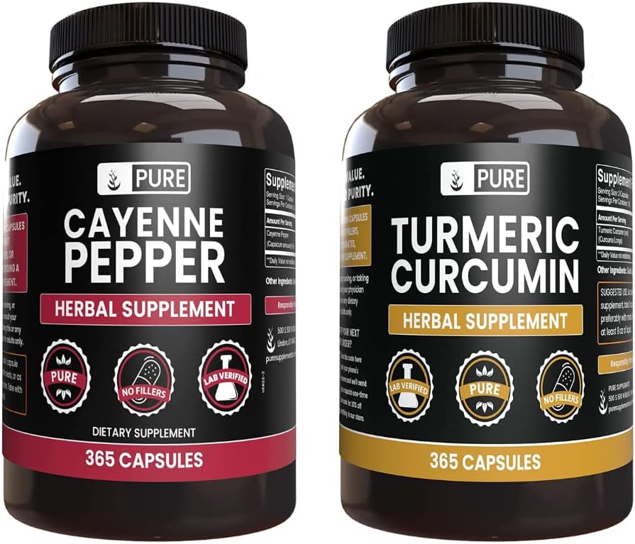 PURE ORIGINAL INGREDIENTES Cayenne Pepper ' Turmeric Curcumin (365 capsules), No Magnesium Or Rice Fillers, Puro, Lab Verified