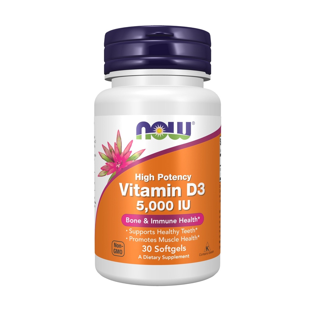 AHORA Suplementos, vitamina D3 5.000 UI, alta potencia, soporte estructural*, 30 Softgels
